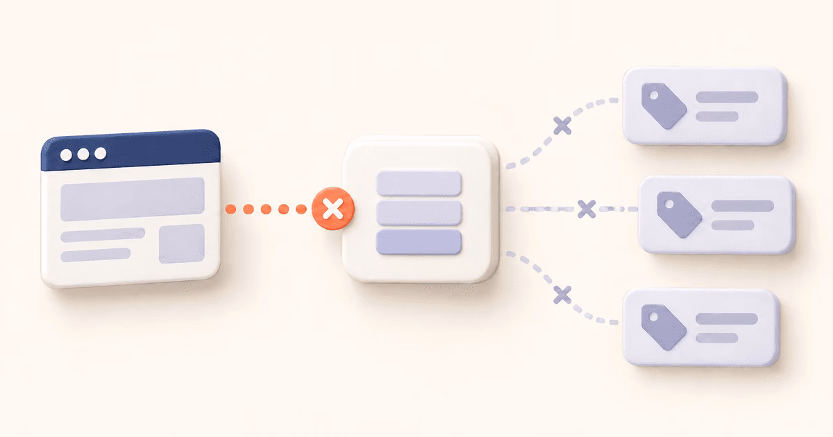 A blocked container connection leaves three dependent tag tiles inactive.